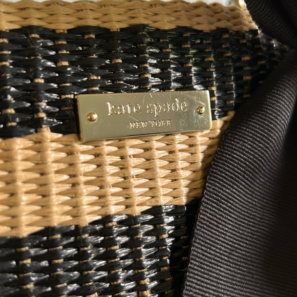 Kate Spade Rattan Black Striped Bow Shoulder Three Pocket Bag - Picture 3 of 9